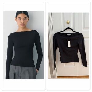 Aritzia Long Sleeve Black Boatneck Top